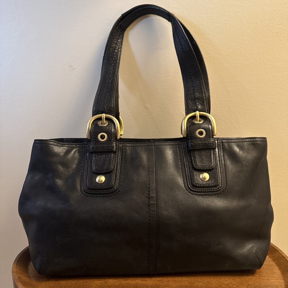 COACH Leather Satchel Bag Black Top Zip Brass Buckles A0869-11844 MRSP $275 - Picture 3 of 8